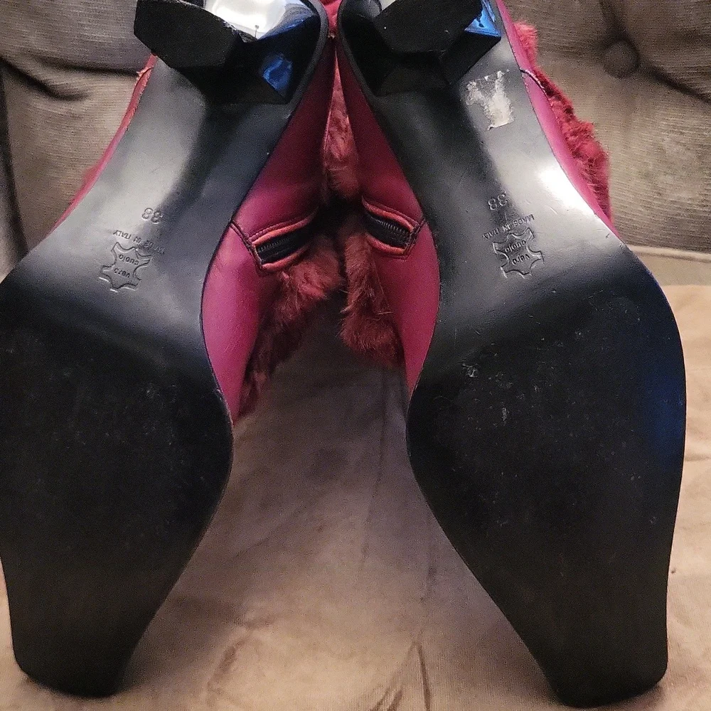 Vera Cuoio Italian Leather Boots With Real Rabbit Fur.  7.5 Size 38 - Picture 9 of 16
